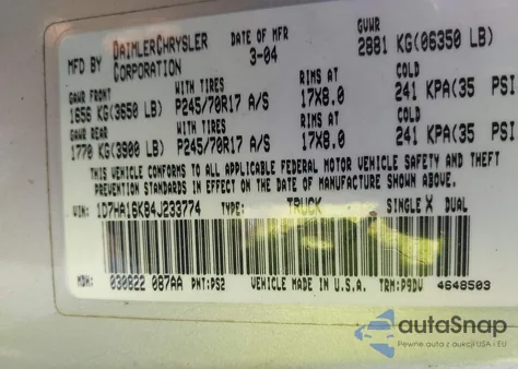 2004 Dodge Ram 1500 St from USA, damaged, VIN 1D7HA16K84J233774